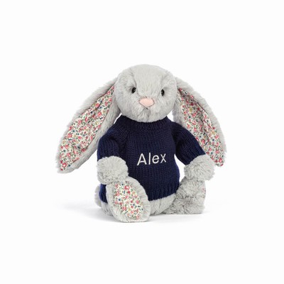 Jellycat Blossom Silver Bunny with Navy Jumper UK | 21364JCHU